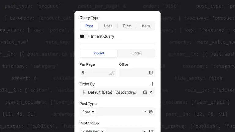 Unblock Query Builder building a post query visually, no code required
